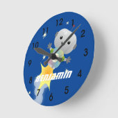 Cute robot vliegend in de cartoon van de ruimte ronde klok (Hoek)