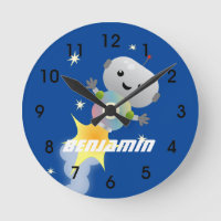 Cute robot vliegend in de cartoon van de ruimte