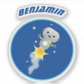 Cute robot vliegend in de cartoon van de ruimte sticker (Voorkant)