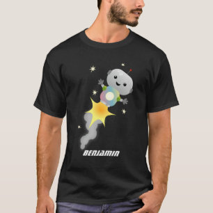 Cute robot vliegend in de cartoon van de ruimte t-shirt