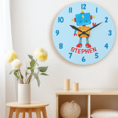 Cute Robot Wetenschap Jongens Slaapkamer Muur Grote Klok