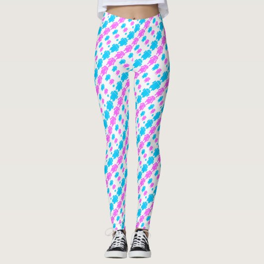 Cute robotfamiliepatroon leggings (Voorkant)