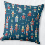 Cute Robots Kussen<br><div class="desc">Kute en handige robots met een retro-stijl uit de jaren 50. Oma heeft dit waarschijnlijk in zijn schuur gemaakt. Kunstmatige intelligentie, maar niet op een enge manier. Originele kunst van Nic Squirrell.</div>