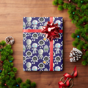 Cute Robots Patroon. CUTERB01.DBlue BG Cadeaupapier