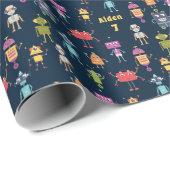 Cute Robots Pattern Name Age Birthday Cadeaupapier (Rol Hoek)