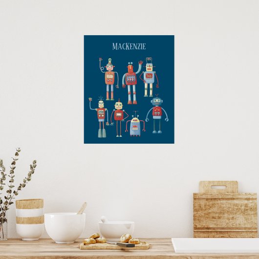 Cute Robots Personalized Poster (Keuken)