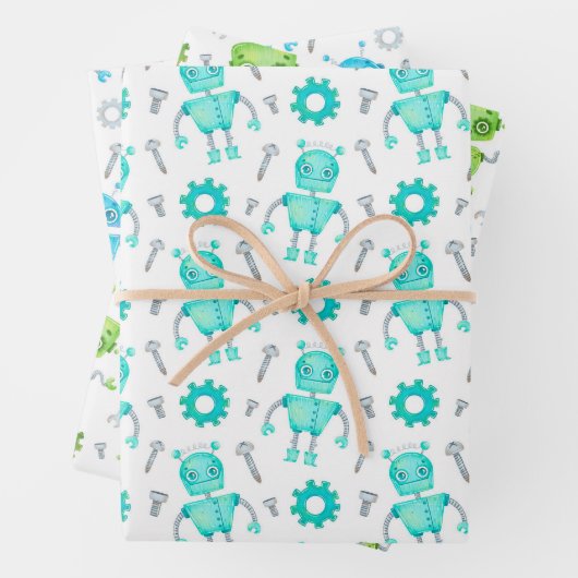 Cute Robots Wrapping Paper Set van 3 (In situ)