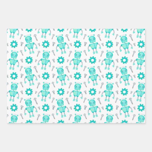 Cute Robots Wrapping Paper Set van 3 (Voorkant)