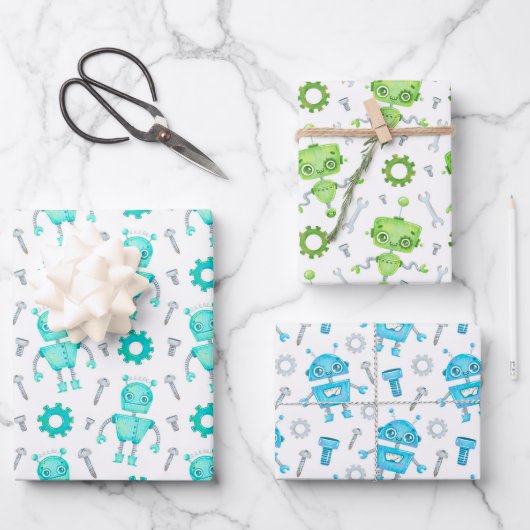 Cute Robots Wrapping Paper Set van 3 (Voorkant)