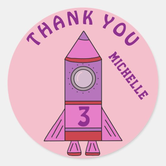 Cute Rocket Pink Kinder Girl Birthday Hartelijk da Ronde Sticker (Voorkant)