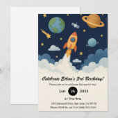 Cute Rocket & Planet Space Art Birthday  Kaart (Voorkant / Achterkant)