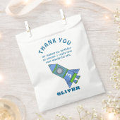 Cute Rocket Ship Blue Boy Name Kinder Hartelijk da Bedankzakje (Geknipt)