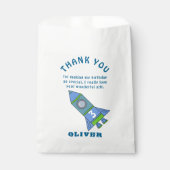 Cute Rocket Ship Blue Boy Name Kinder Hartelijk da Bedankzakje (Voorkant)