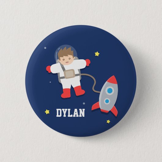 Cute Rocket Ship Buitenspace Astronaut Button (Voorkant)