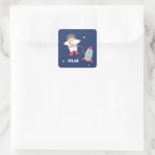 Cute Rocket Ship Buitenspatie Astronaut voor kinde Vierkante Sticker (Tas)