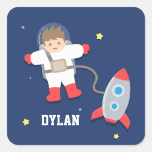 Cute Rocket Ship Buitenspatie Astronaut voor kinde Vierkante Sticker