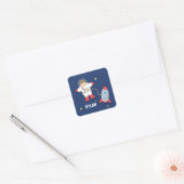 Cute Rocket Ship Buitenspatie Astronaut voor kinde Vierkante Sticker (Envelop)