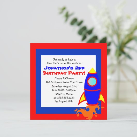 Cute Rocket / Space Theme Kids Birthday Kaart (Staand voorkant)