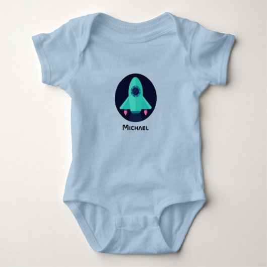 Cute Rocket Spaceship & Boy Name Space Theme Fun Romper (Voorkant)