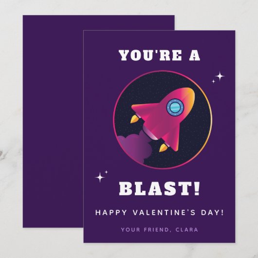 Cute Rocket Spaceship Kinder School Valentijnsdag Feestdagenkaart (Voorkant / Achterkant)