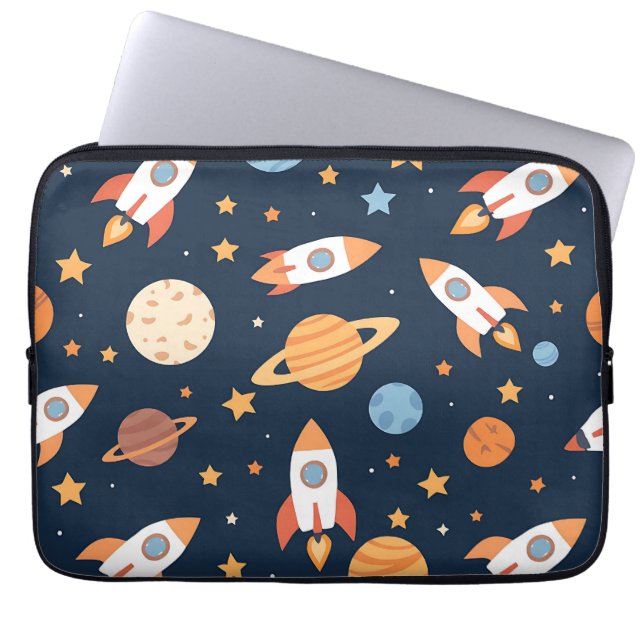 Cute Rockets Planets Space Pattern Laptop Sleeve (Voorkant)