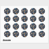 Cute Rockets Planets Space Pattern Ronde Sticker (Vel)