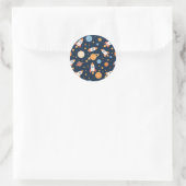Cute Rockets Planets Space Pattern Ronde Sticker (Tas)