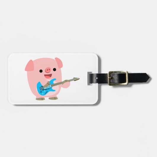 Cute Rockin Cartoon Pig Bagagelabel (Voorkant horizontaal)