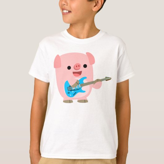 Cute Rockin Cartoon Pig Children T-Shirt (Voorkant)