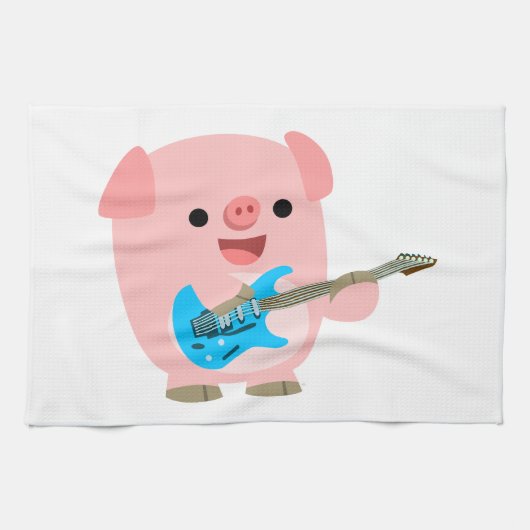 Cute Rockin Cartoon Pig Kitchen Towel Theedoek (Horizontaal)
