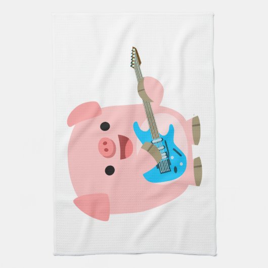 Cute Rockin Cartoon Pig Kitchen Towel Theedoek (Verticaal)