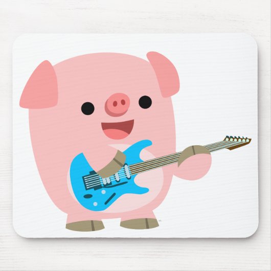 Cute Rockin Cartoon Pig Mousepad Muismat (Voorkant)