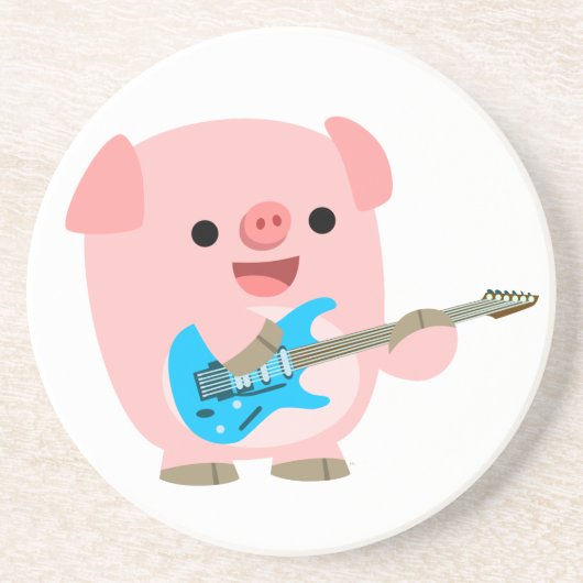 Cute Rockin Cartoon Pig Onderzetter (Voorkant)