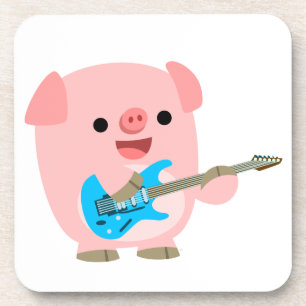 Cute Rockin Cartoon Pig Onderzetters Set