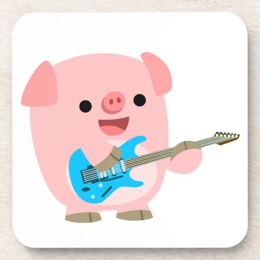 Cute Rockin Cartoon Pig Onderzetters Set (Voorkant)