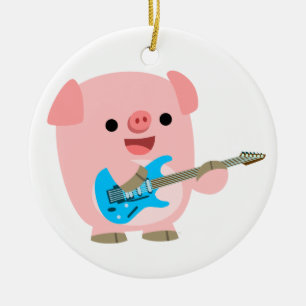Cute Rockin Cartoon Pig Ornament