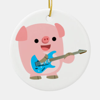 Cute Rockin Cartoon Pig Ornament