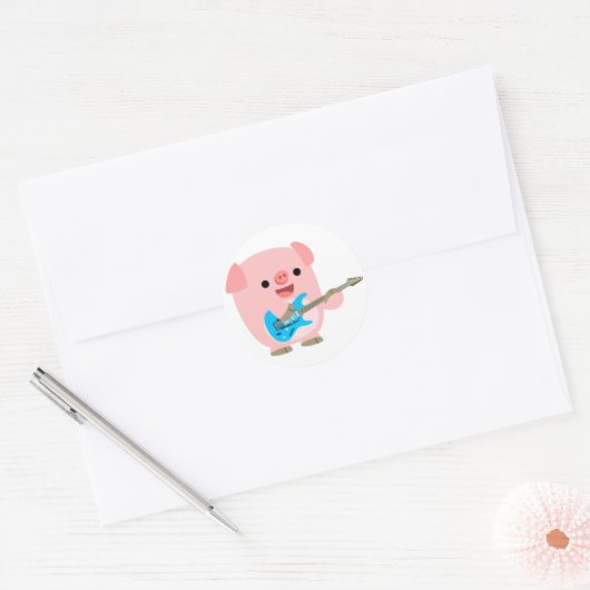 Cute Rockin Cartoon Pig Sticker (Envelop)
