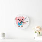 Cute Rockin Cartoon Pig Wall Clock Ronde Klok (Huis)
