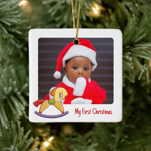 Cute Rocking Horse 2 Foto van mijn eerste kerstbab Keramisch Ornament (Boom)