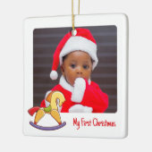 Cute Rocking Horse 2 Foto van mijn eerste kerstbab Keramisch Ornament (Links)