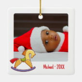 Cute Rocking Horse 2 Foto van mijn eerste kerstbab Keramisch Ornament (Achterkant)