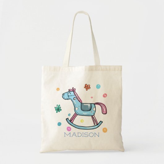 Cute Rocking Horse and Stippen Personalized Tote Bag (Voorkant)