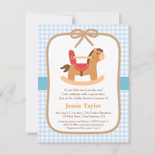 Cute Rocking Horse Baby Shower Invitations Kaart (Voorkant)