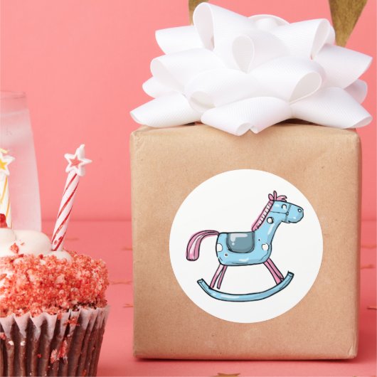 Cute rocking horse ronde sticker (Feest)