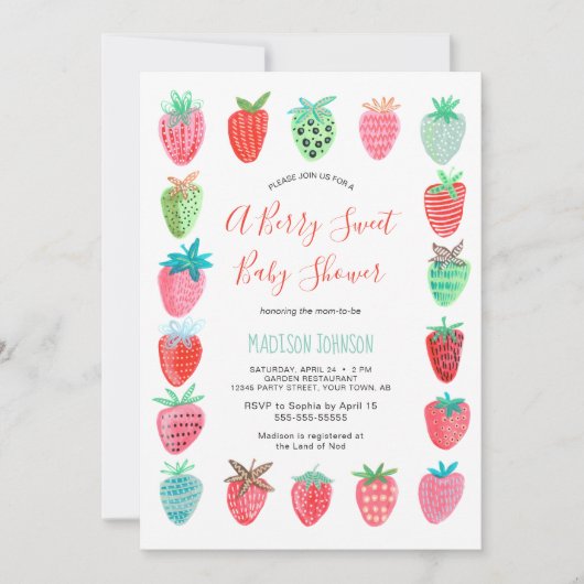 Cute Rode Aardbei babyshower budget uitnodiging (Voorkant)
