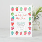 Cute Rode Aardbei babyshower budget uitnodiging (Staand voorkant)