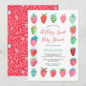 Cute Rode Aardbei babyshower budget uitnodiging (Voorkant / Achterkant)