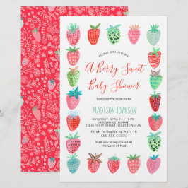 Cute Rode Aardbei babyshower budget uitnodiging