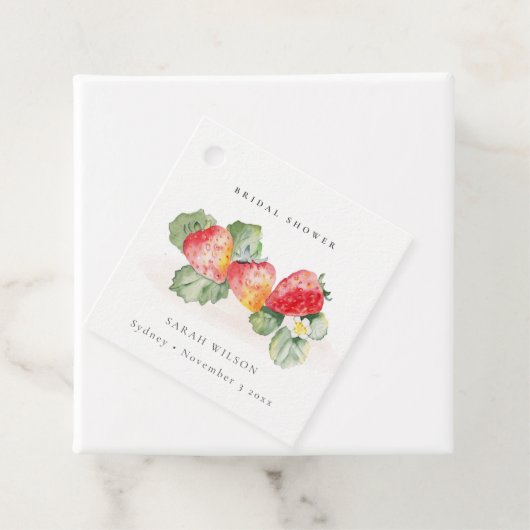 Cute Rode Aardbei Bladrijke Bruiloftsshower Bedankjes Labels (In situ)